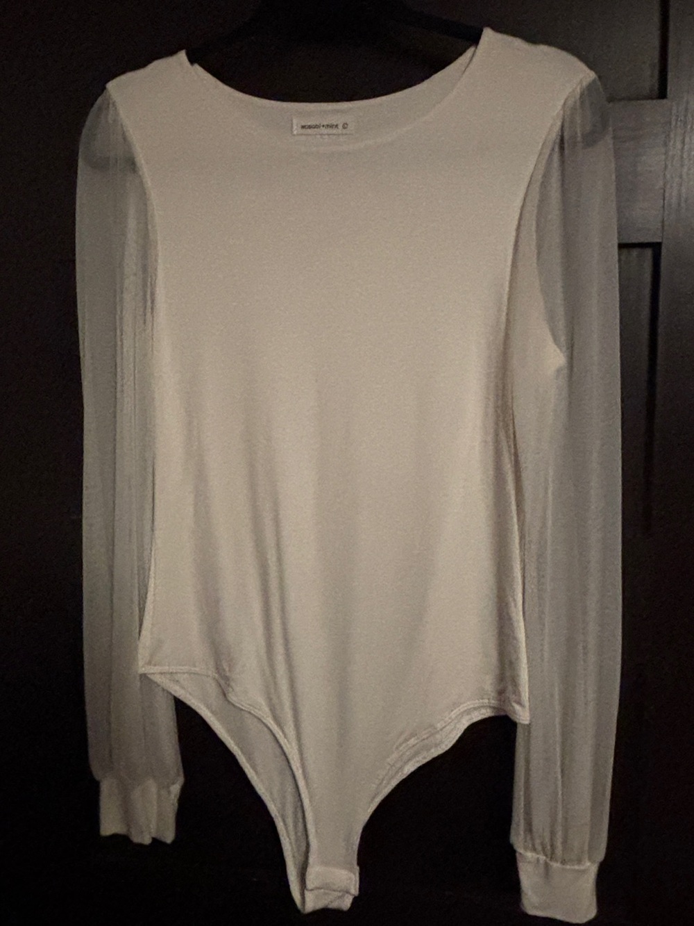 Wasabi + Mint White Sheer-Sleeve Bodysuit new without tag, Large